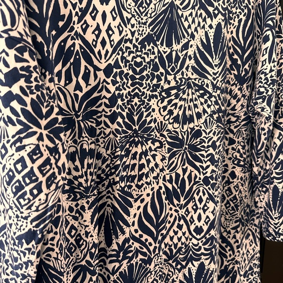 Lilly Pulitzer dress 3/4 sleeve 100% cotton navy blue shell pattern - Picture 3 of 5